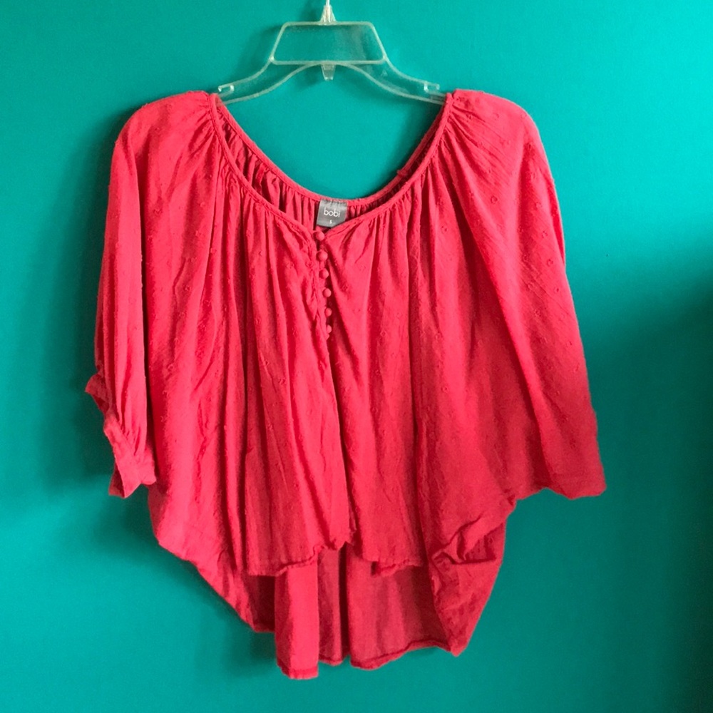 Bobi pink button butterfly sleeve top